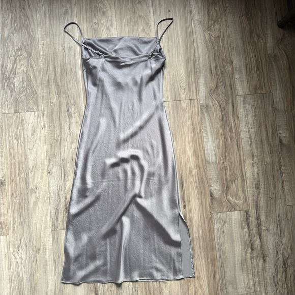Express Silver Slip Dress Spaghetti Strap with slide slit - Picture 2 of 4